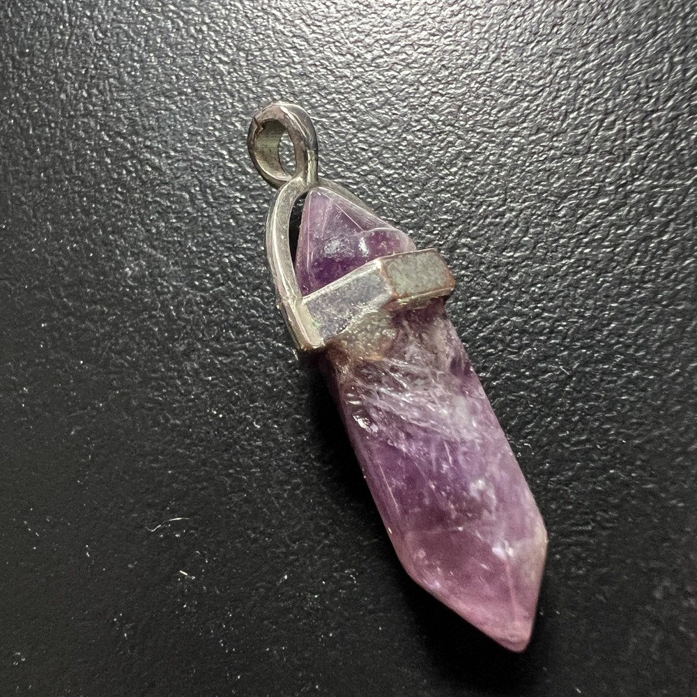 Amethyst Crystal Point Pendant Silver Tone Cap Healing Stone Boho Energy Jewelry - Picture 7 of 9